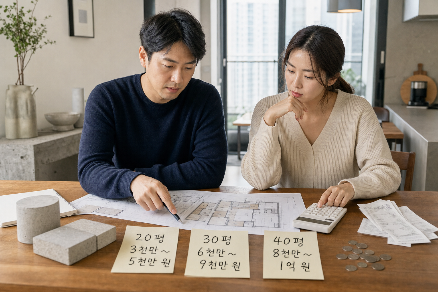 아파트 리모델링 비용은 평형과 공사 범위에 따라 어떻게 달라지나요