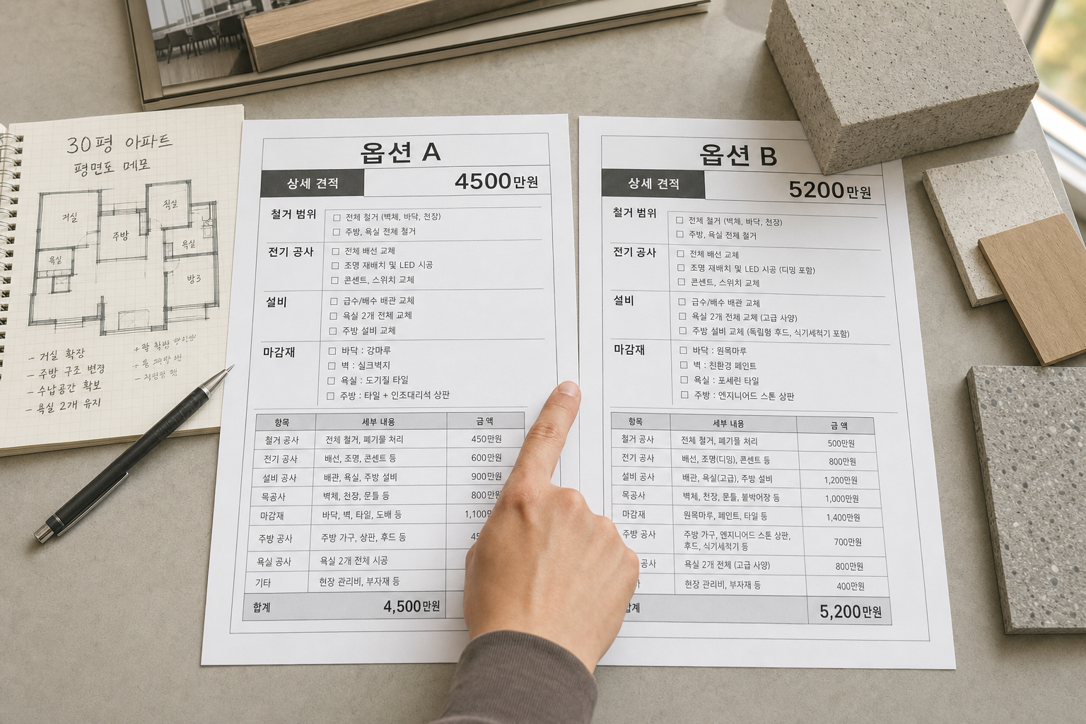 인테리어 업체 비교 시 공사 범위 확인 체크리스트